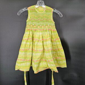 Luli Me Dress Girls 4 Green Floral Smocked Bodice Cotton Sundress Summer Party